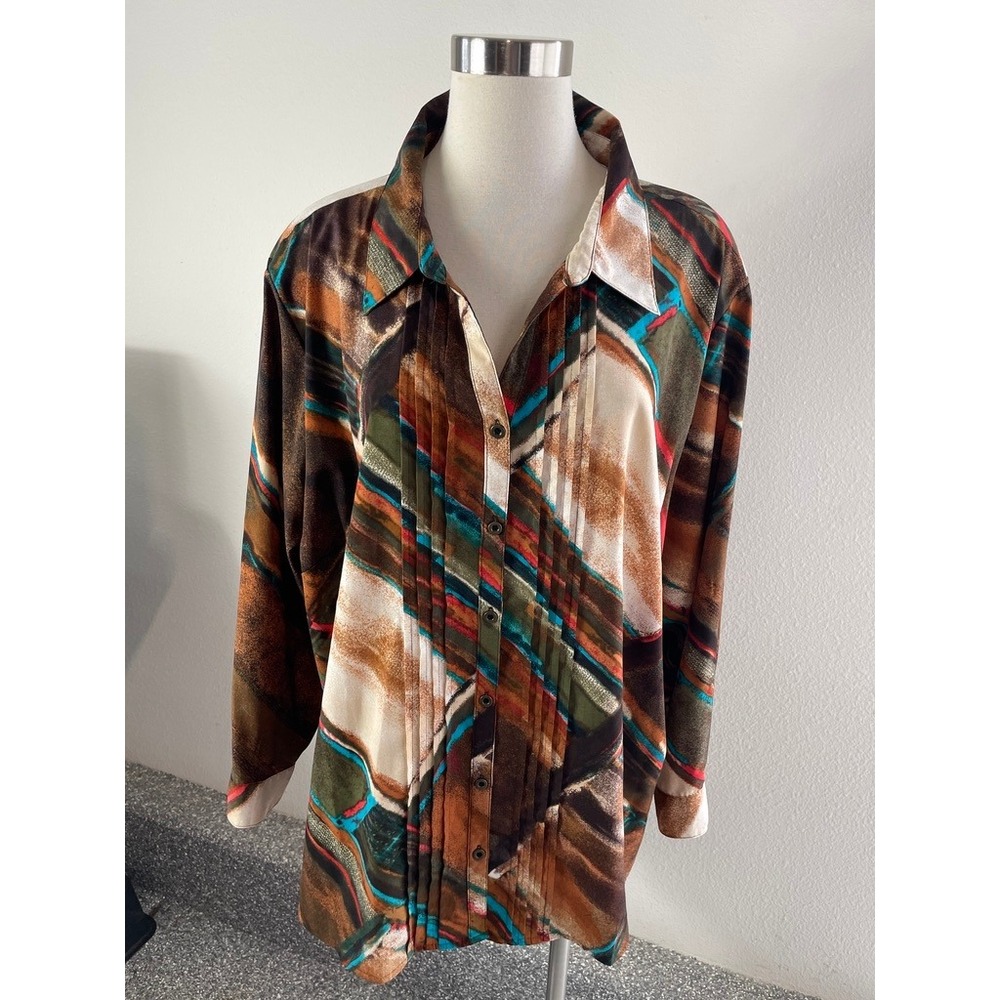 Catherines Plus 3XWP 26/28WP Abstract Button Up Shirt Multicolor Blouse Top